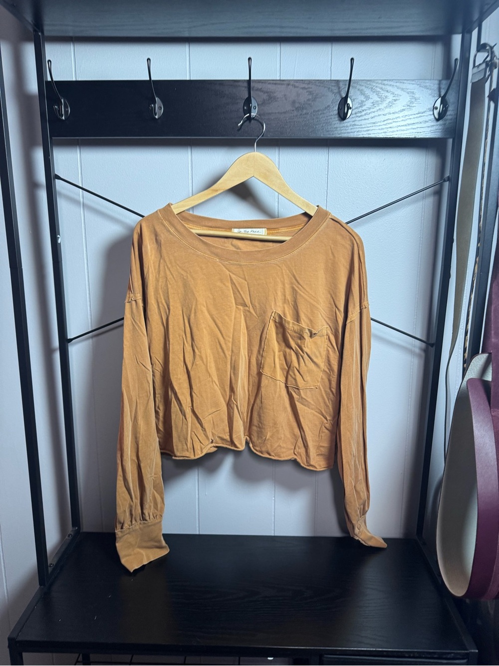 We The Free Cropped Long Sleeve Pocket Tee - Rust